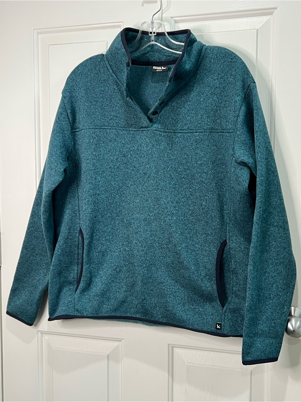 Eddie Bauer blue/green & black woman’s pullover knit fleece top size L warm fall